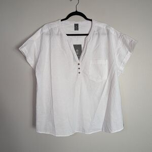 XXL NWT Free Country White Linen Cotton Blend Top